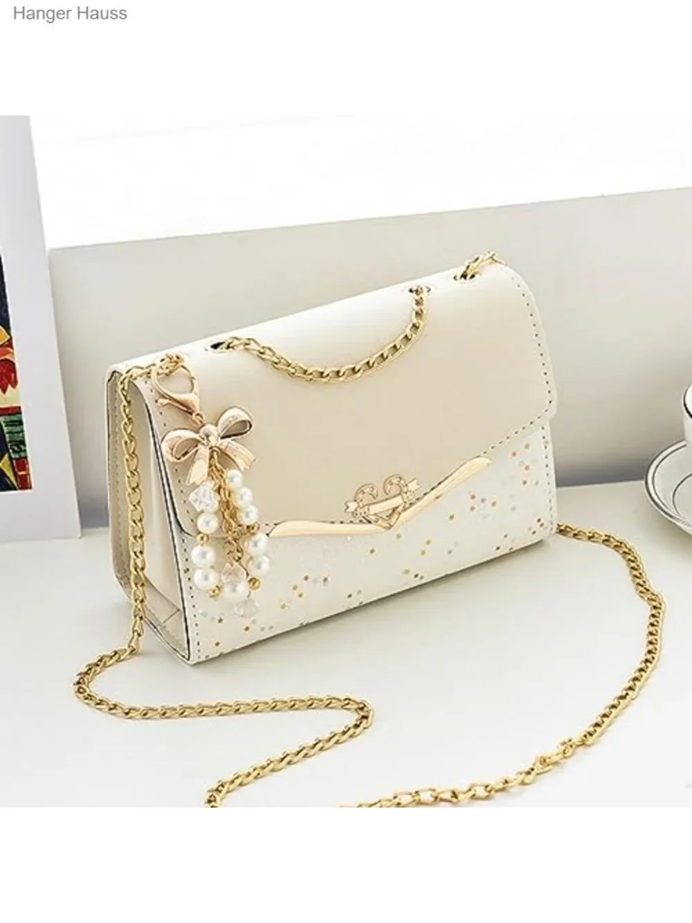Vegan Leather Messenger Bag Crossbody Purse with Chain Strap
